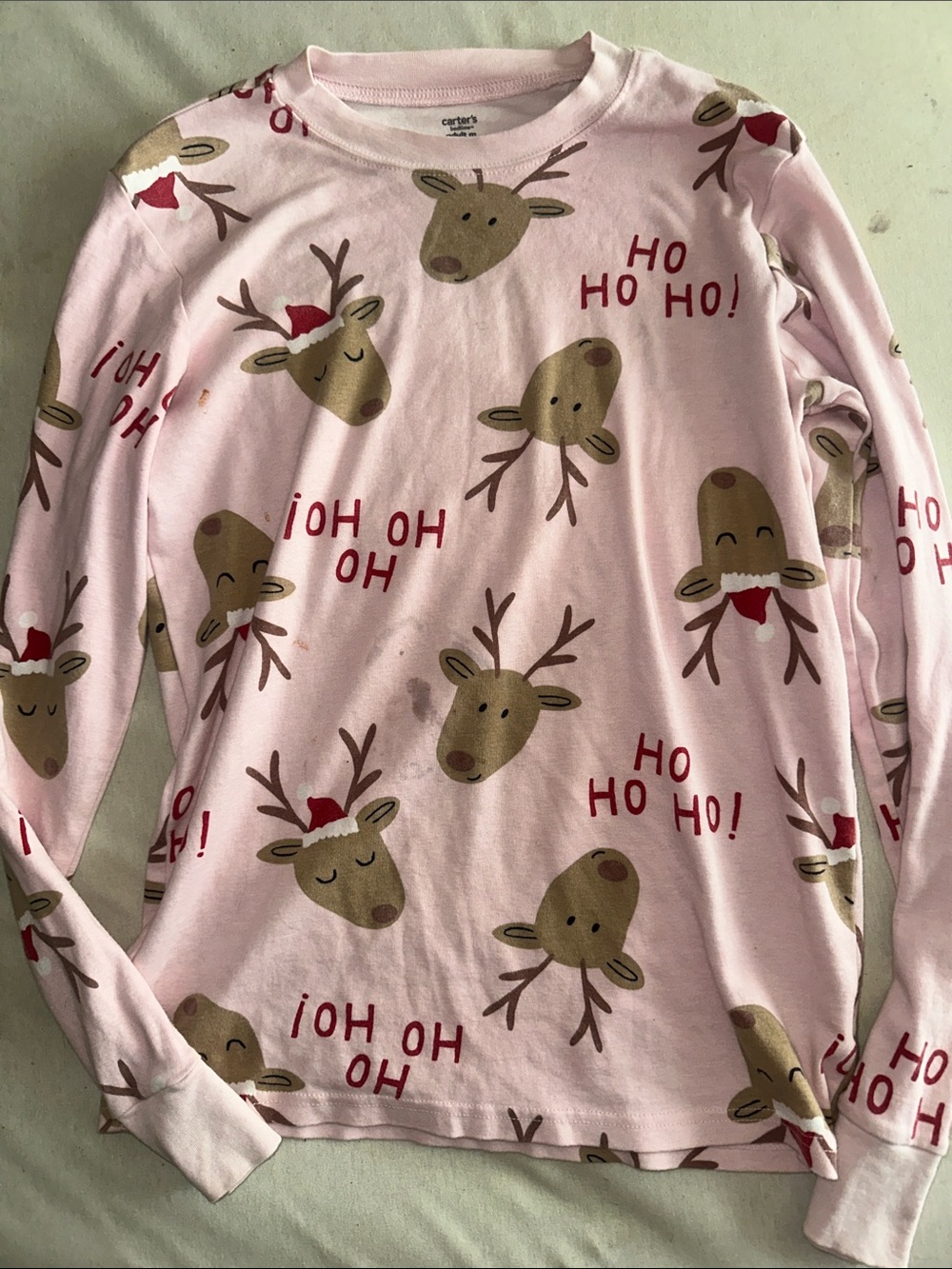 Womens Size M Carter's Pink Reindeer 'Ho Ho Ho' Long Sleeve Pajama Top